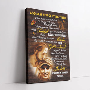 Personalized Canvas Prints, Custom Photo, Sympathy Gifts, Memorial Gift, Safe In The Arms Of Jesus, God Saw You Getting Tired Dem Canvas