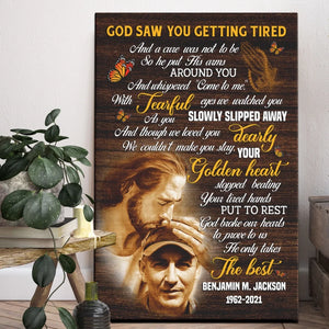 Personalized Canvas Prints, Custom Photo, Sympathy Gifts, Memorial Gift, Safe In The Arms Of Jesus, God Saw You Getting Tired Dem Canvas