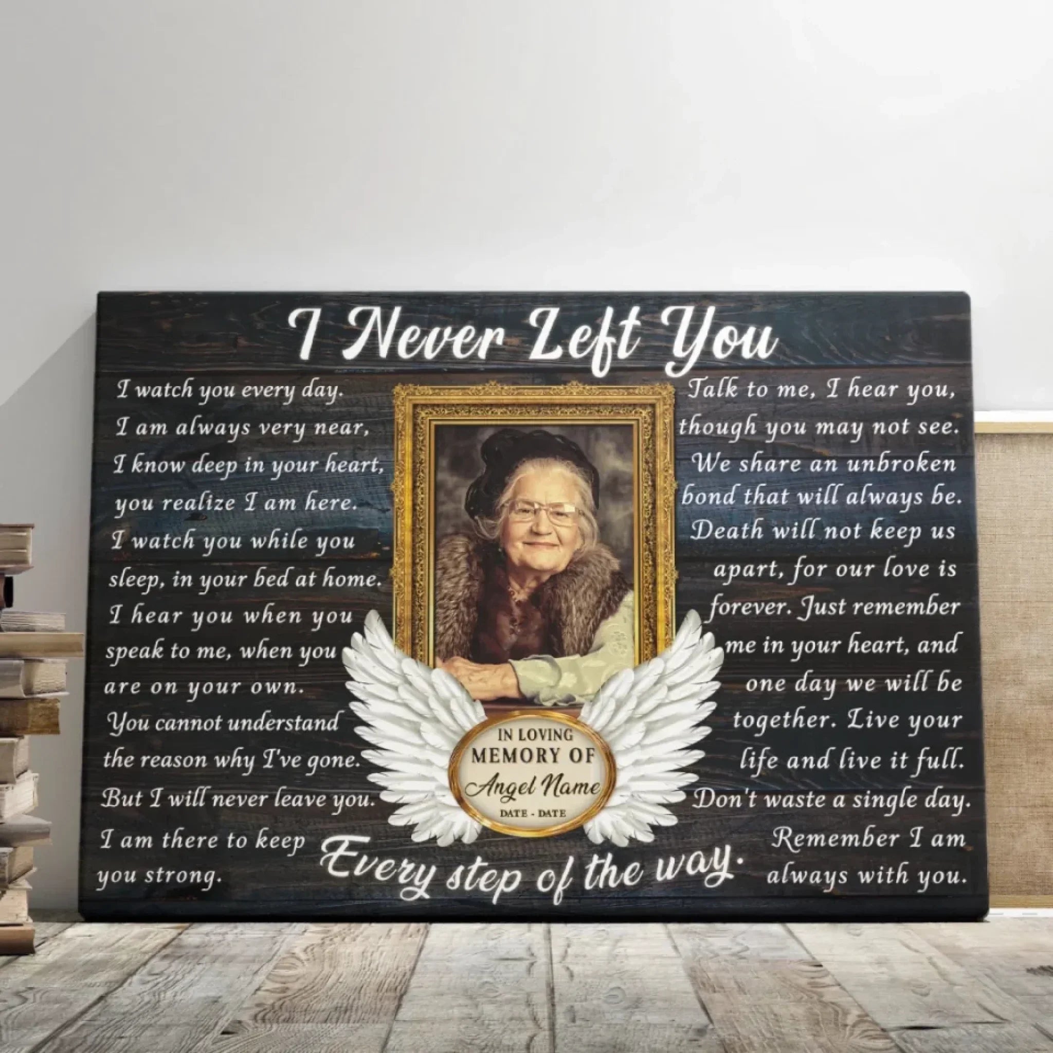 Personalized Canvas Prints, Custom Photo, Memorial Gifts, Sympathy Gifts, Remembrance Gifts, Loss Of Dad, Mom, Angel Wings I Never Left You Dem Canvas
