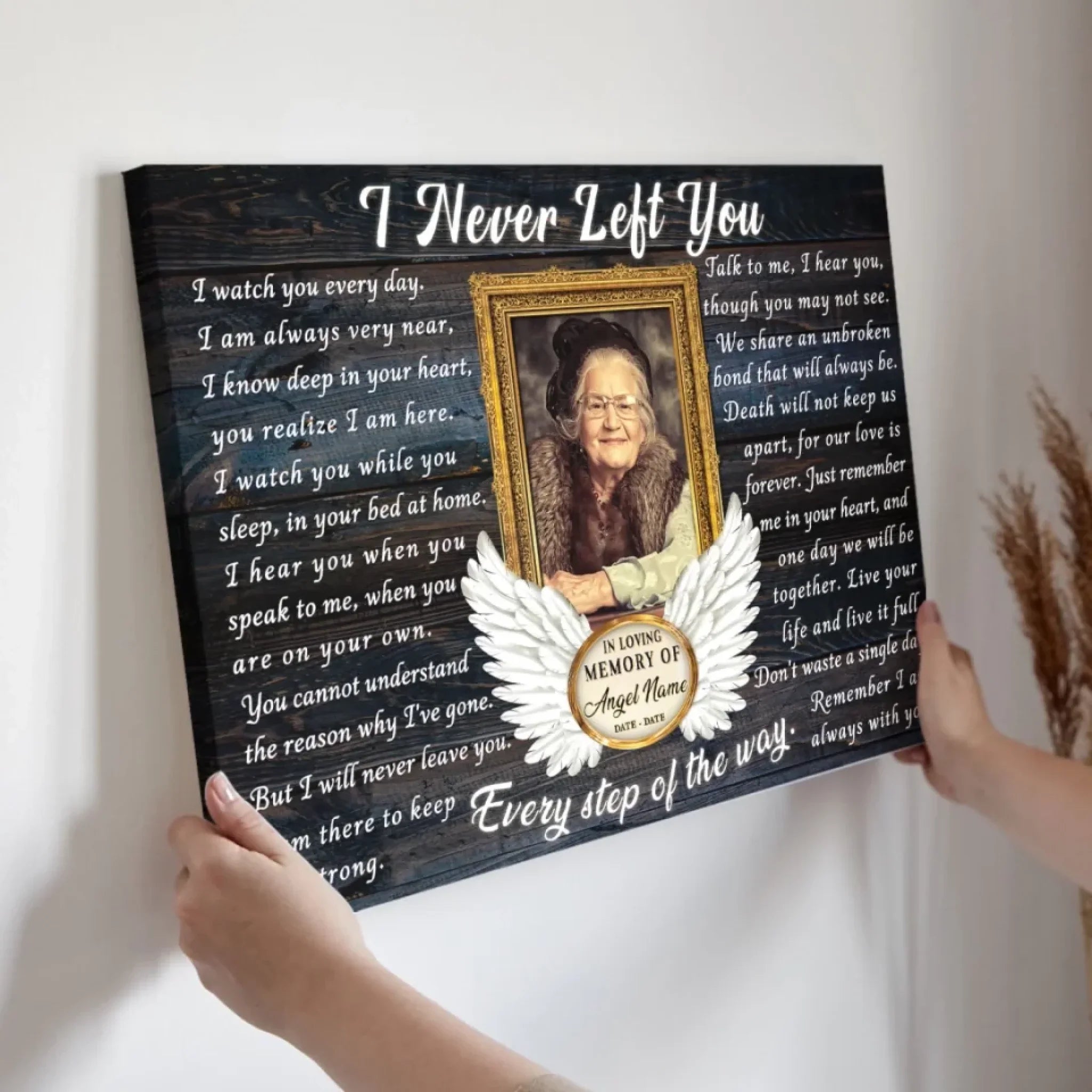 Personalized Canvas Prints, Custom Photo, Memorial Gifts, Sympathy Gifts, Remembrance Gifts, Loss Of Dad, Mom, Angel Wings I Never Left You Dem Canvas