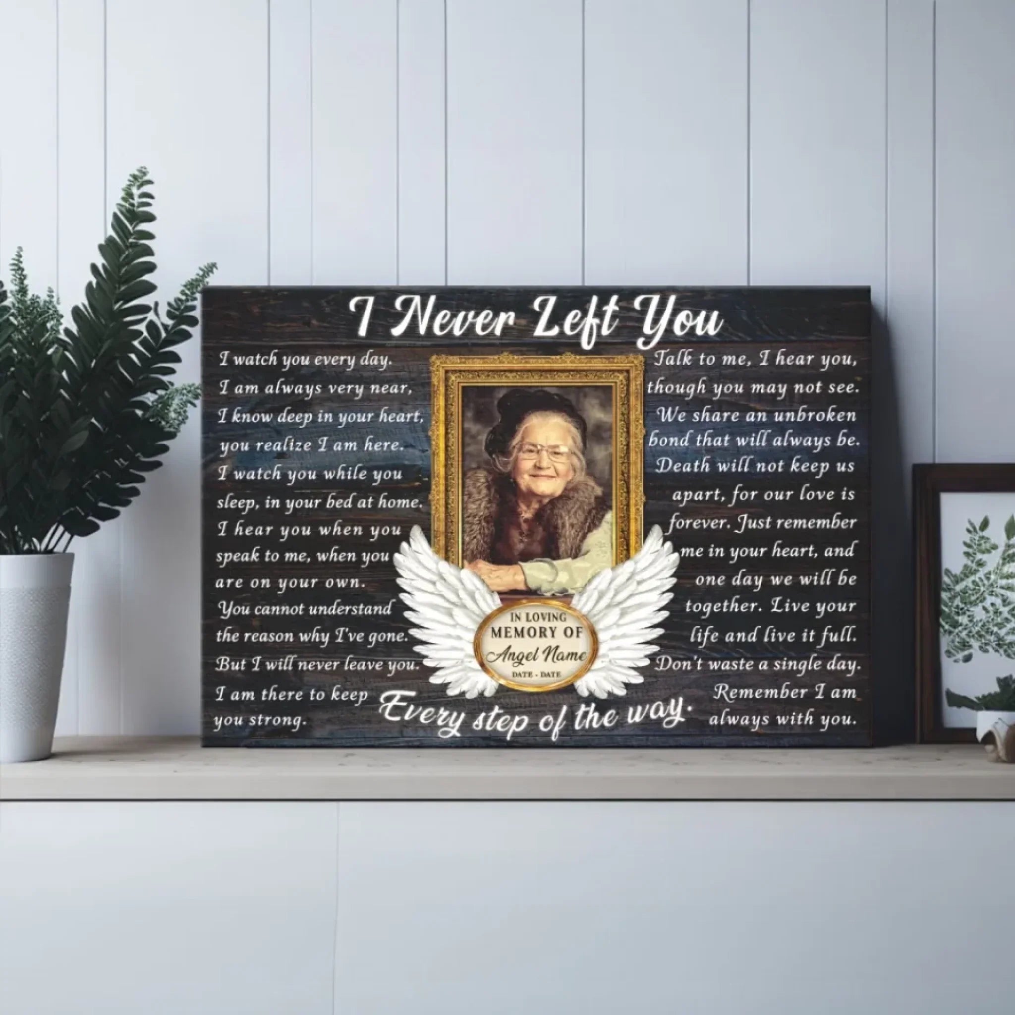 Personalized Canvas Prints, Custom Photo, Memorial Gifts, Sympathy Gifts, Remembrance Gifts, Loss Of Dad, Mom, Angel Wings I Never Left You Dem Canvas
