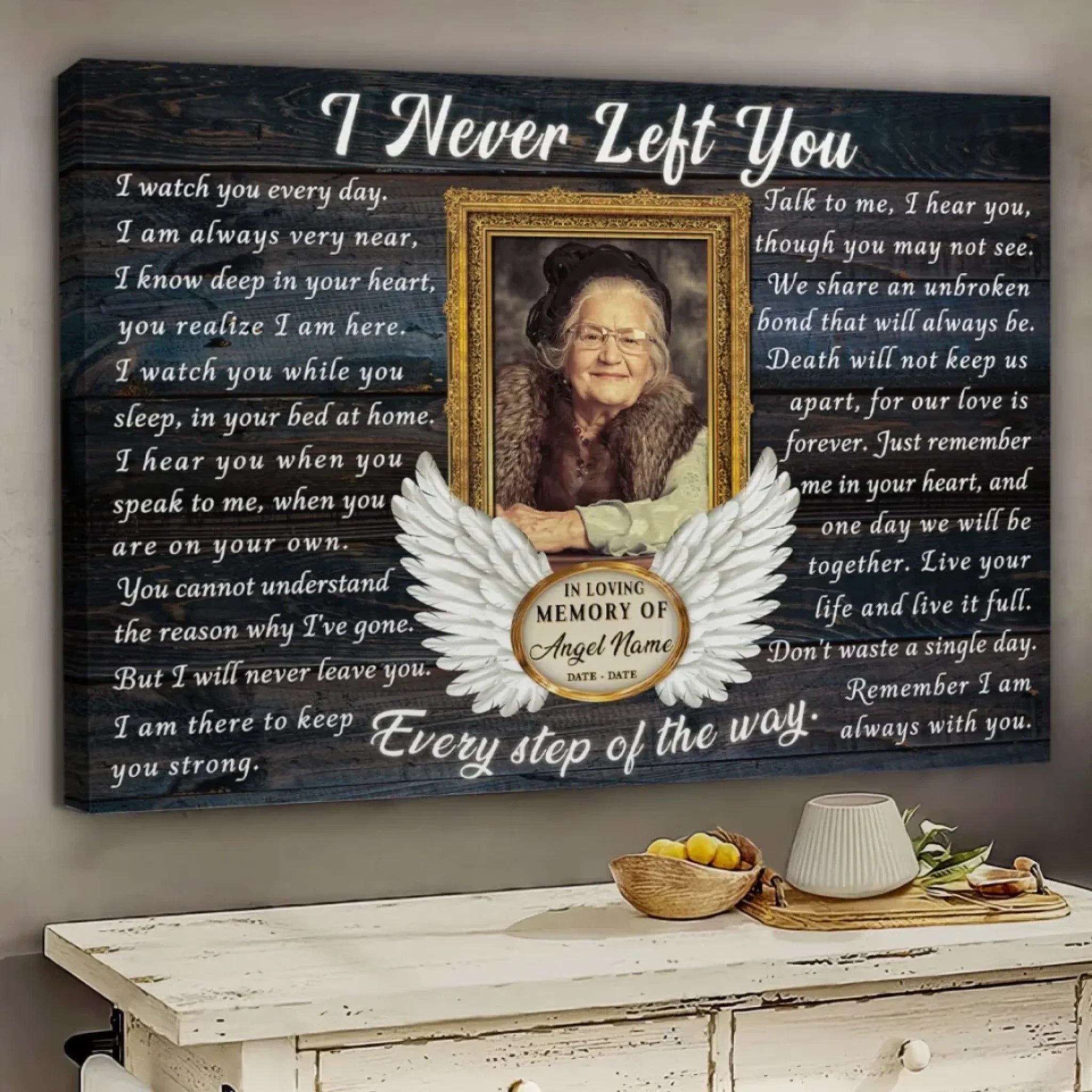 Personalized Canvas Prints, Custom Photo, Memorial Gifts, Sympathy Gifts, Remembrance Gifts, Loss Of Dad, Mom, Angel Wings I Never Left You Dem Canvas