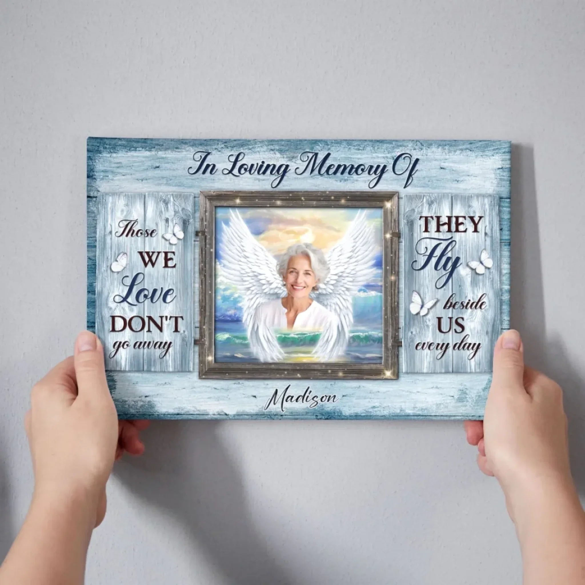 Personalized Canvas Prints, Custom Photos, Remembrance Gift, In Loving Memory, Gift For Sympathy Angel Wings Wall Art  Dem Canvas