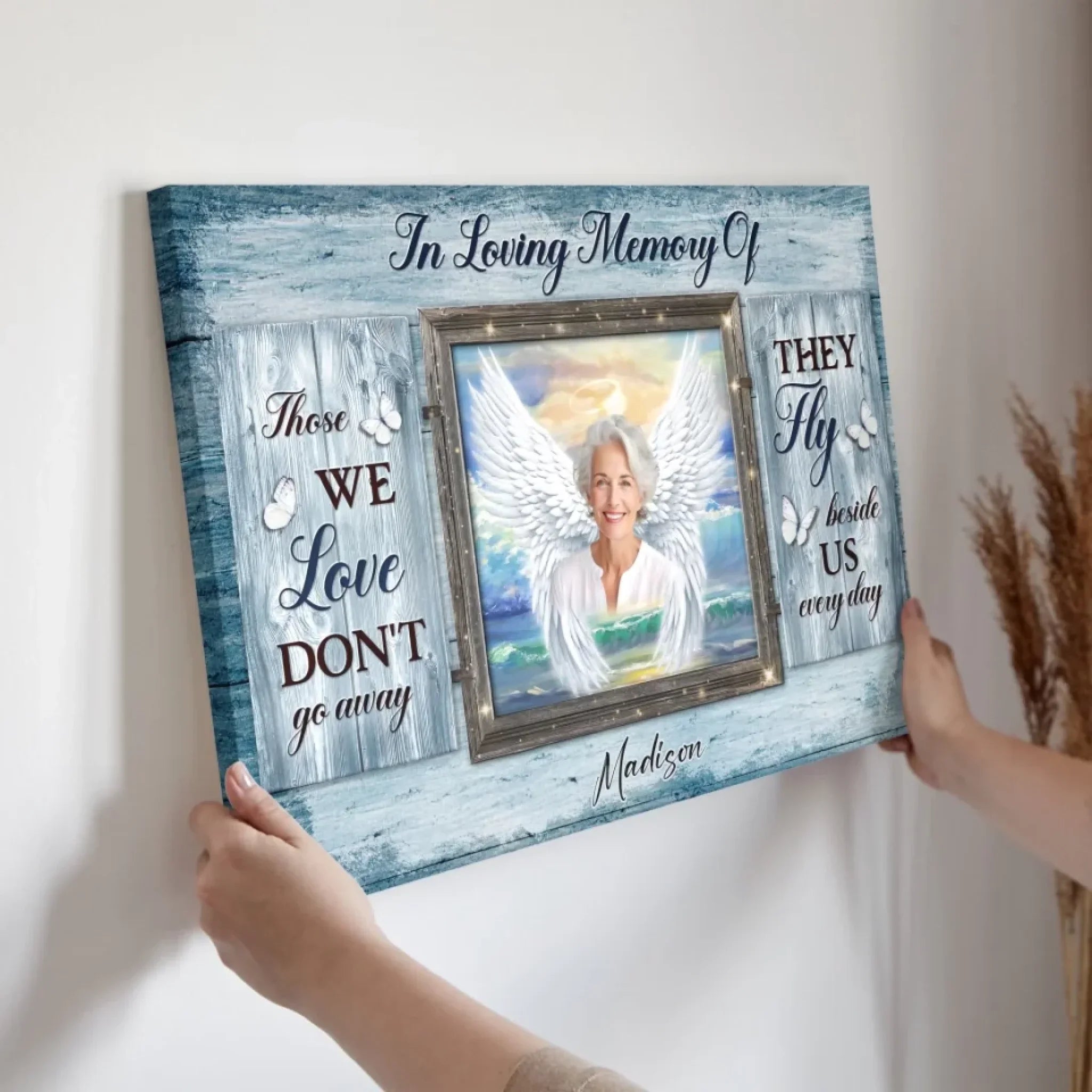 Personalized Canvas Prints, Custom Photos, Remembrance Gift, In Loving Memory, Gift For Sympathy Angel Wings Wall Art  Dem Canvas