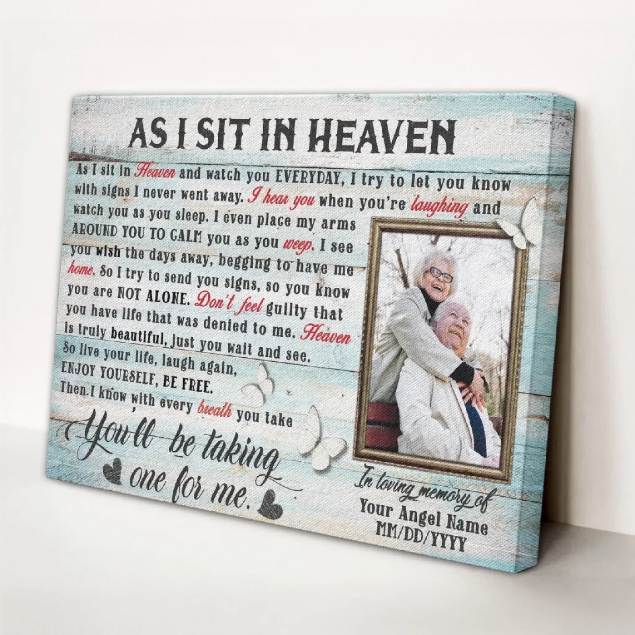 Personalized Canvas Prints Custom Photo, Sympathy Gifts, Memorial Gifts, Remembrance Gifts, Bereavement Gifts, As I Sit In Heaven Dem Canvas