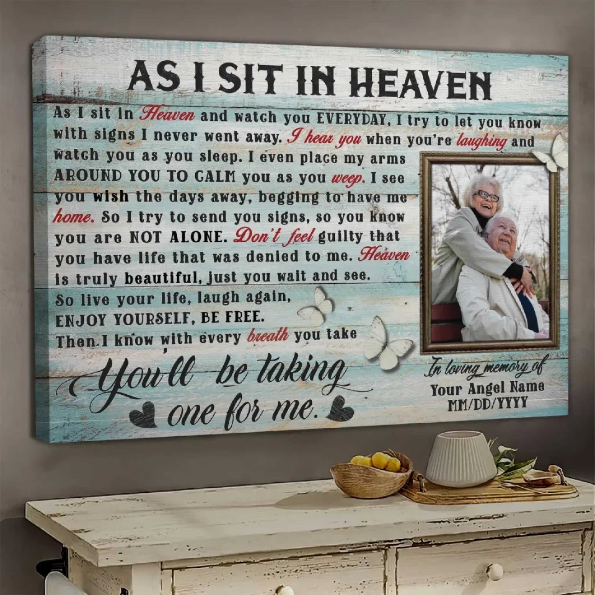 Personalized Canvas Prints Custom Photo, Sympathy Gifts, Memorial Gifts, Remembrance Gifts, Bereavement Gifts, As I Sit In Heaven Dem Canvas