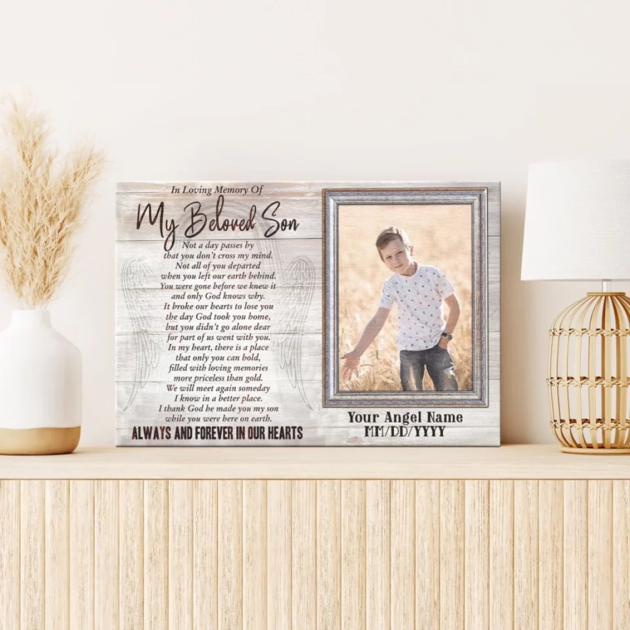 Personalized Memorial Son Canvas, Custom Photo Gift For Son Loss, In Loving Memory Of Son Gift Dem Canvas