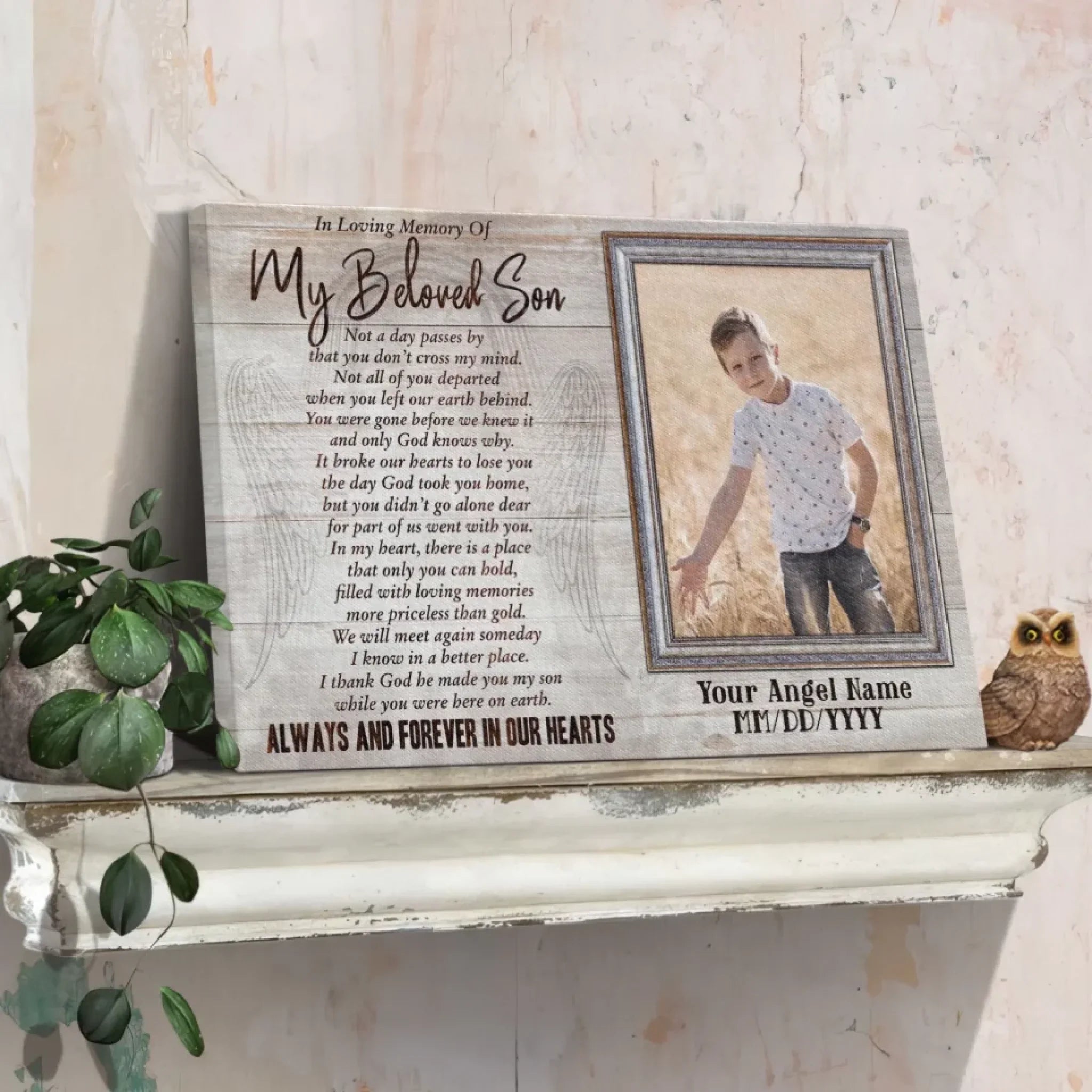 Personalized Memorial Son Canvas, Custom Photo Gift For Son Loss, In Loving Memory Of Son Gift Dem Canvas