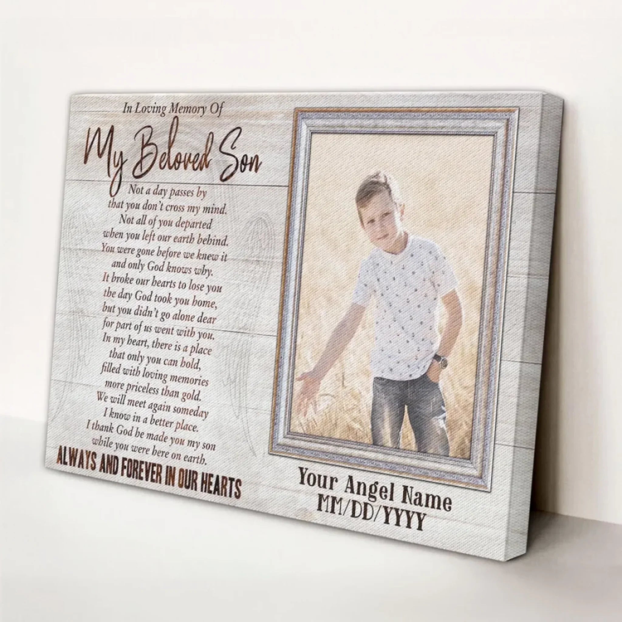 Personalized Memorial Son Canvas, Custom Photo Gift For Son Loss, In Loving Memory Of Son Gift Dem Canvas