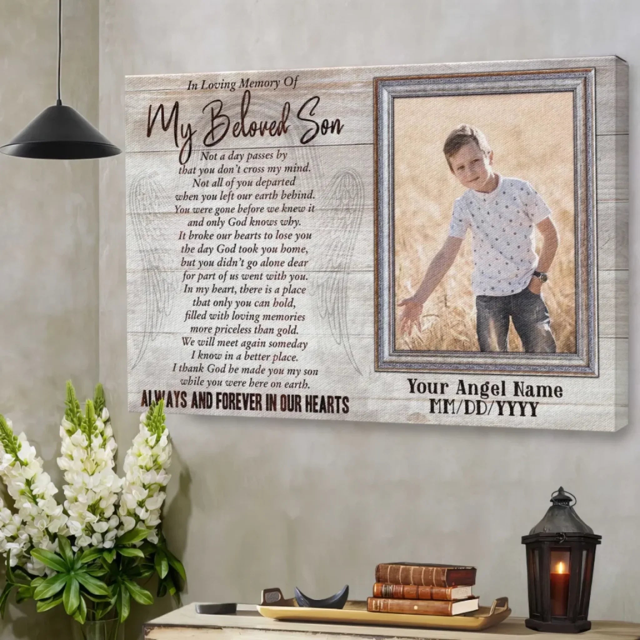 Personalized Memorial Son Canvas, Custom Photo Gift For Son Loss, In Loving Memory Of Son Gift Dem Canvas