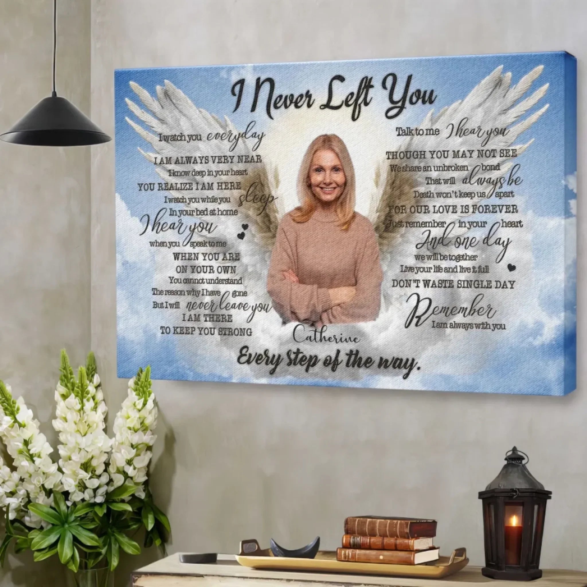 Personalized Canvas Prints, Custom Photo And Name, Memorial Gift, Sympathy Gifts, Angel Portrait Blue Sky Dem Canvas