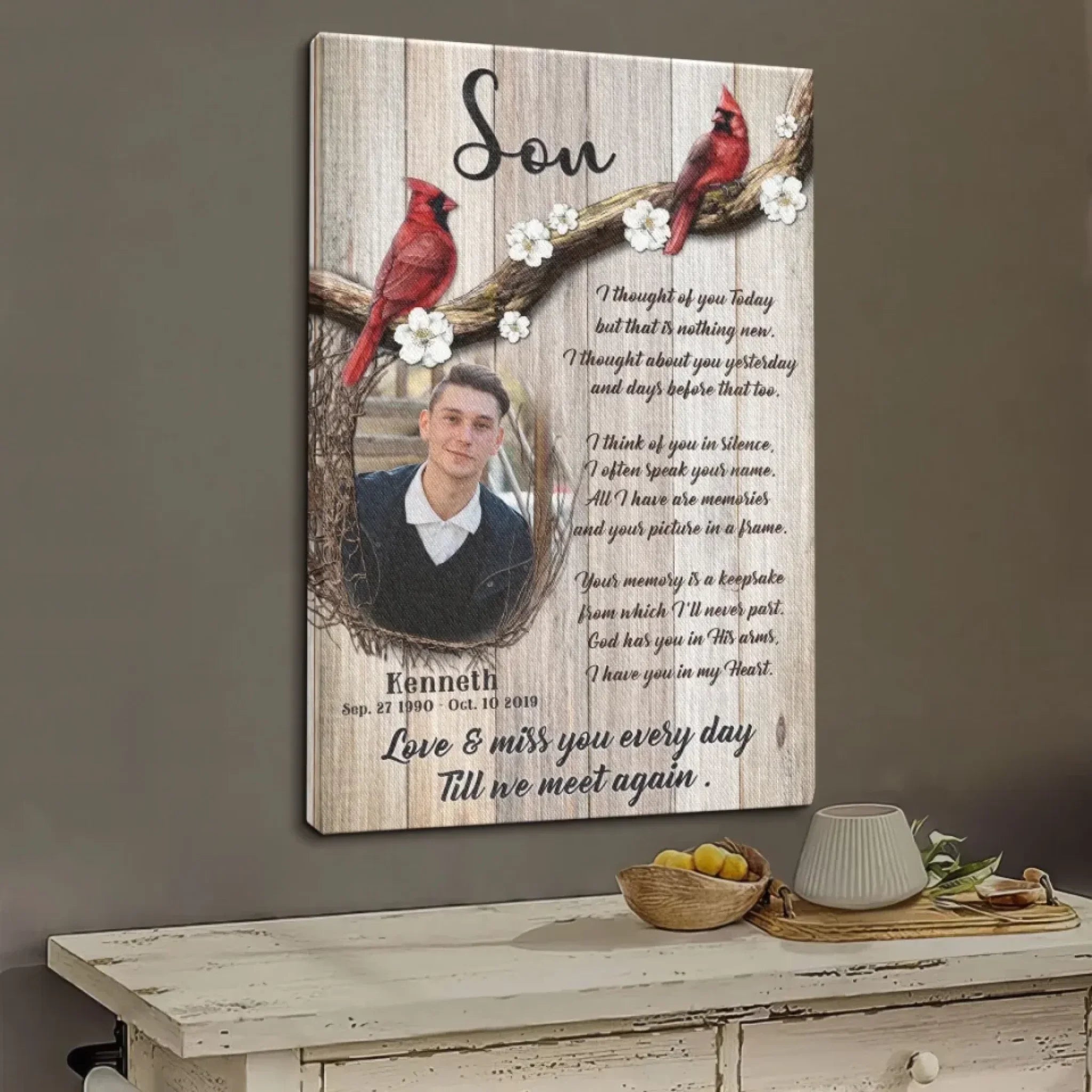 Personalized Photo Canvas Prints, Memorial Gifts, Loss Of Son, Sympathy Son, Love And Miss You Every Day Dem Canvas