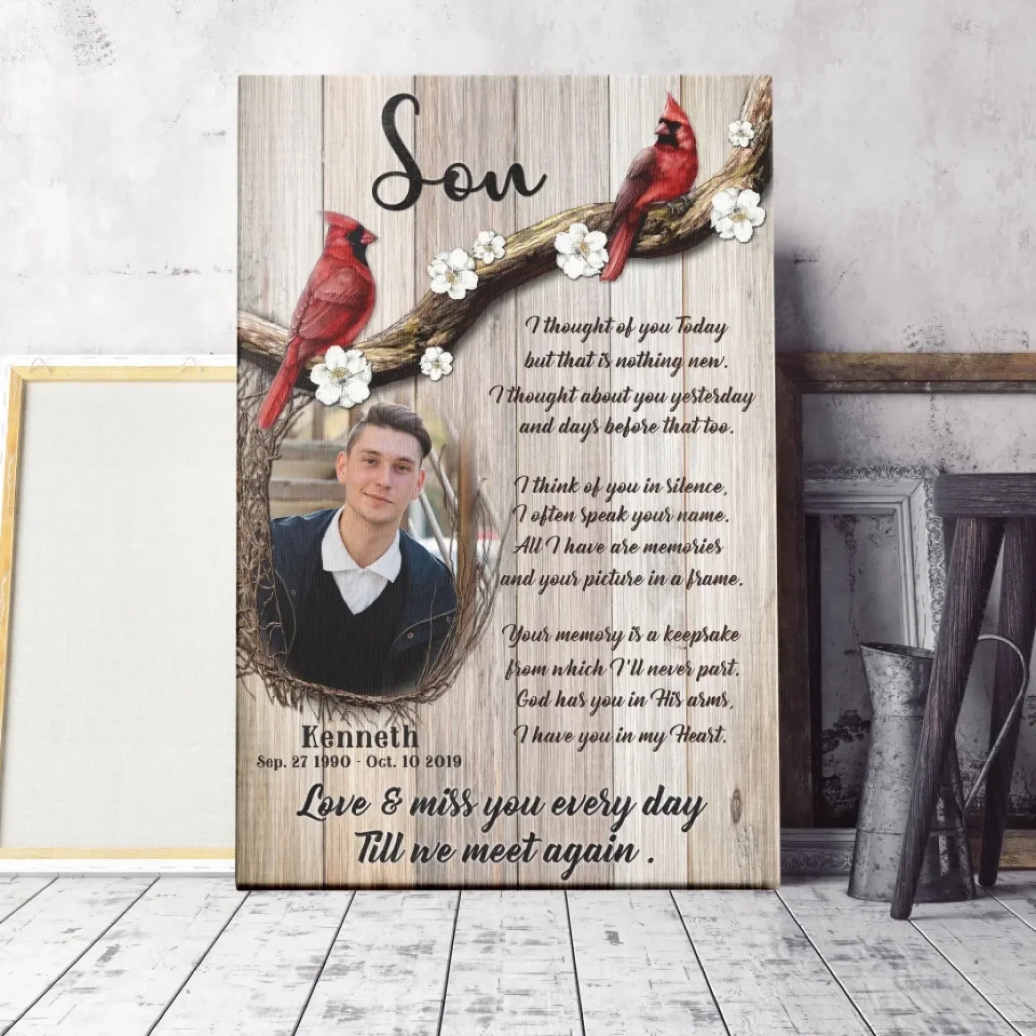 Personalized Photo Canvas Prints, Memorial Gifts, Loss Of Son, Sympathy Son, Love And Miss You Every Day Dem Canvas