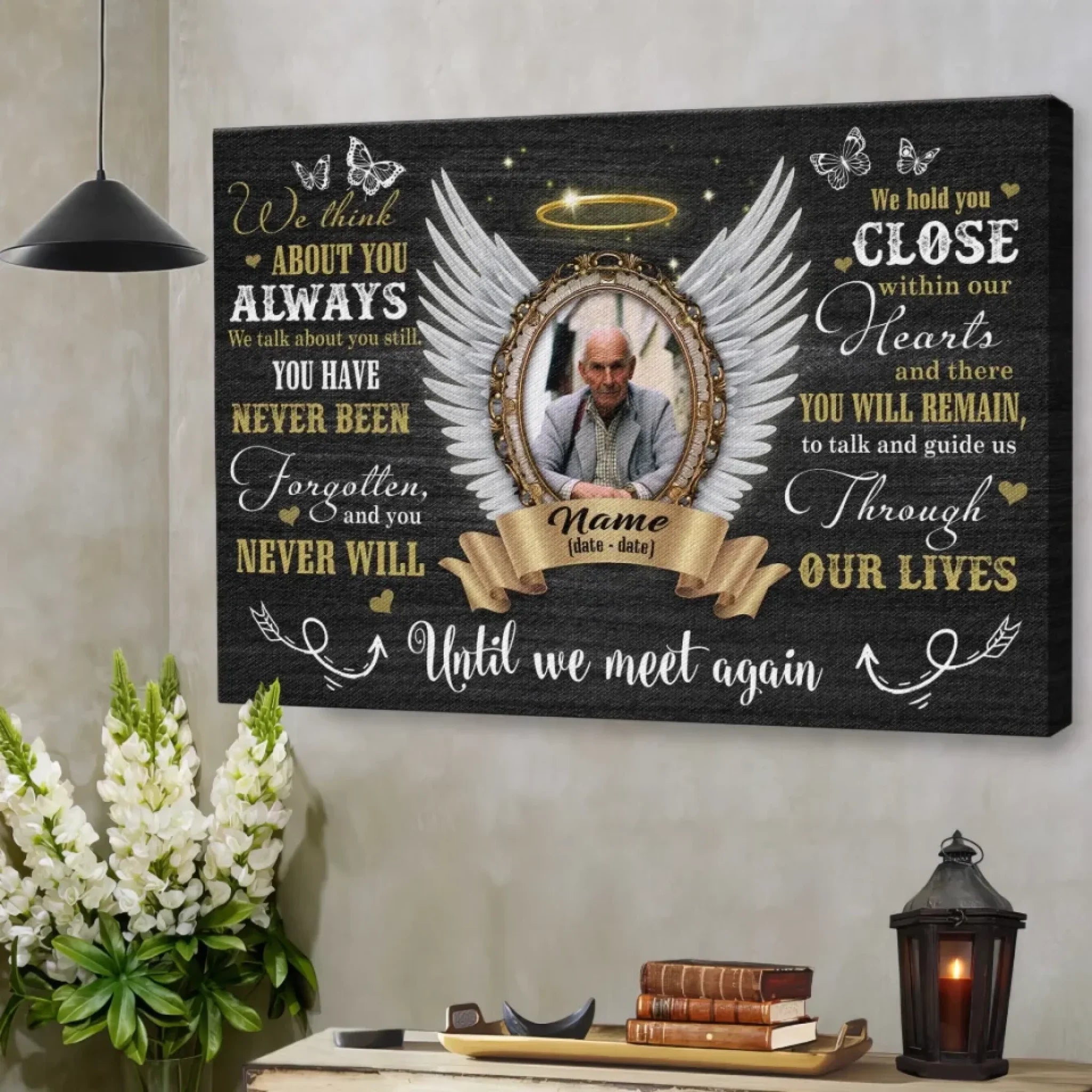 Personalized Canvas Prints, Custom Photo, Sympathy Gifts, Memorial Gifts, Angel Wings Until We Meet Again Dem Canvas