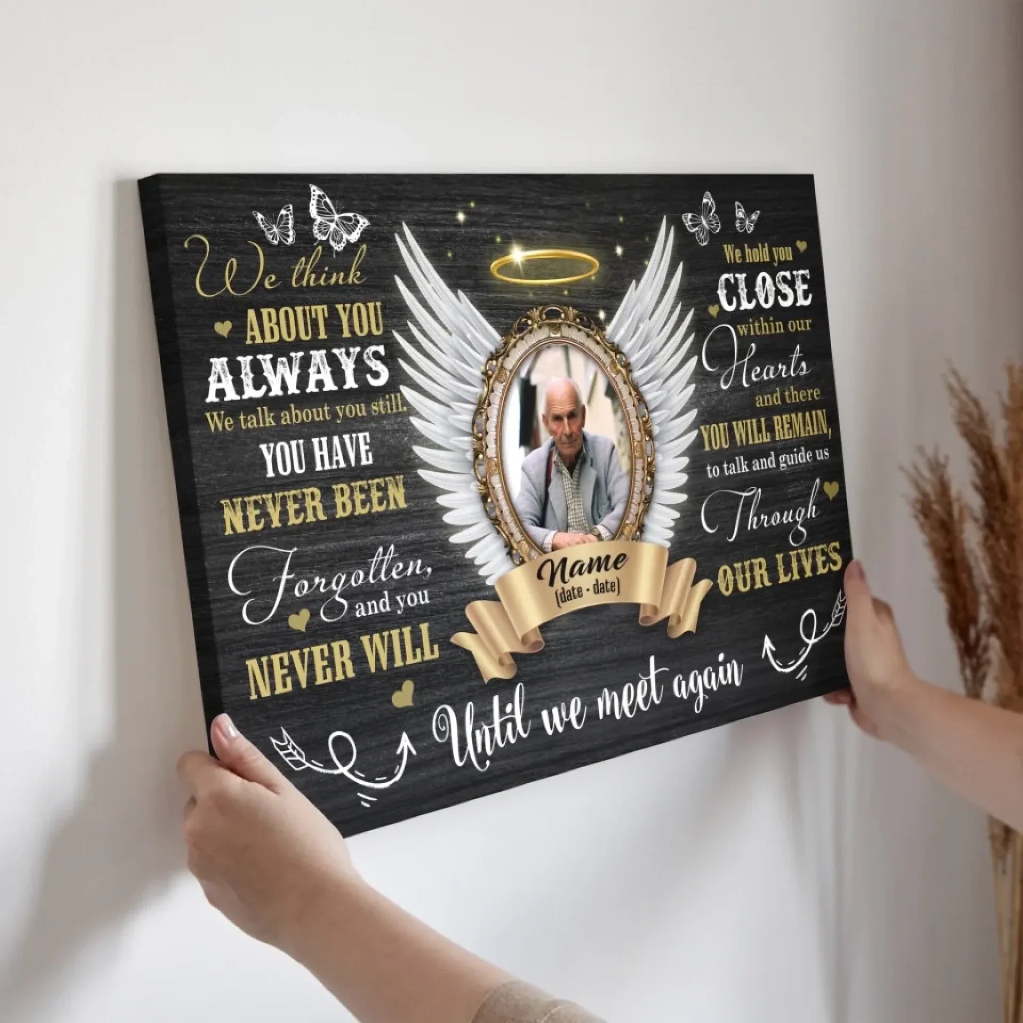 Personalized Canvas Prints, Custom Photo, Sympathy Gifts, Memorial Gifts, Angel Wings Until We Meet Again Dem Canvas