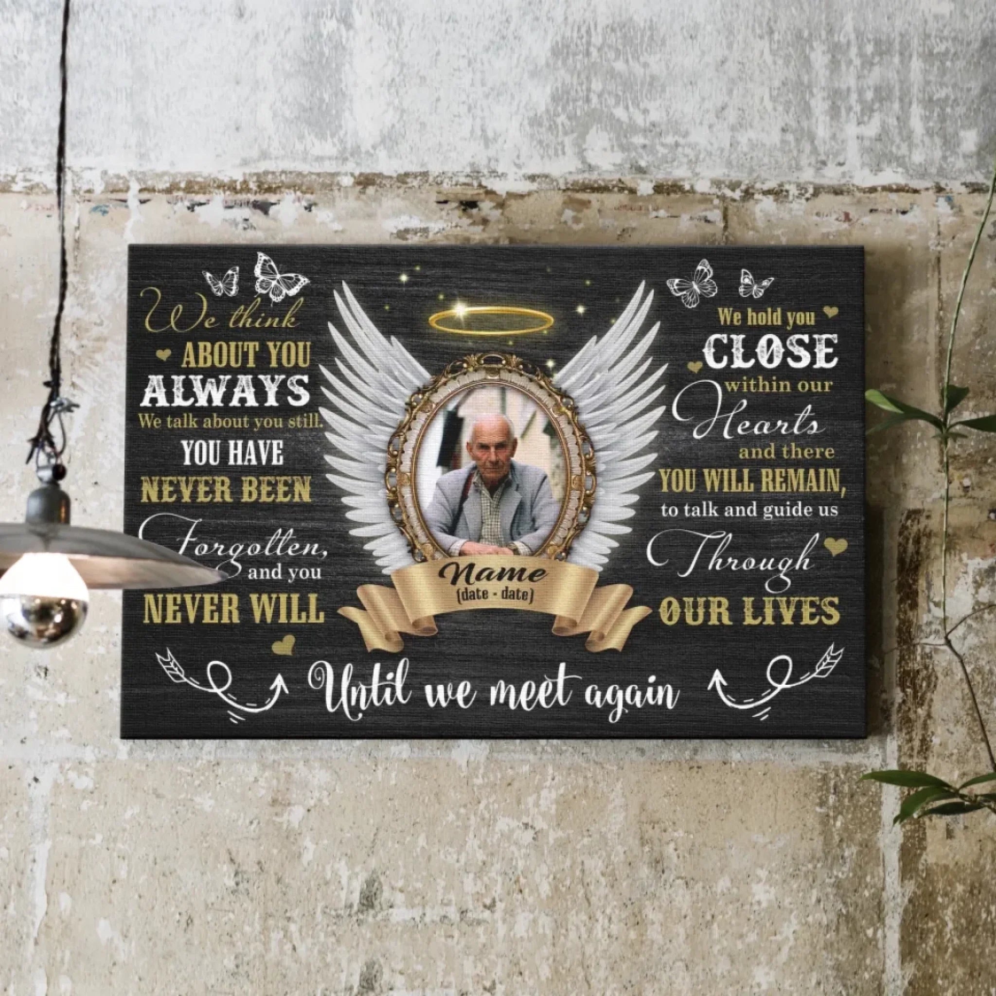 Personalized Canvas Prints, Custom Photo, Sympathy Gifts, Memorial Gifts, Angel Wings Until We Meet Again Dem Canvas