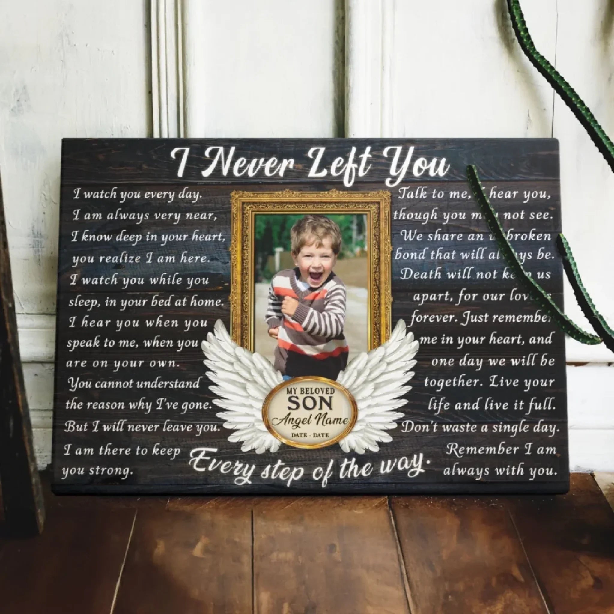 Personalized Canvas Prints, Custom Photo, Memorial Gifts, Sympathy Gifts, Remembrance Gifts, Loss Of Son, Angel Wings I Never Left You Dem Canvas