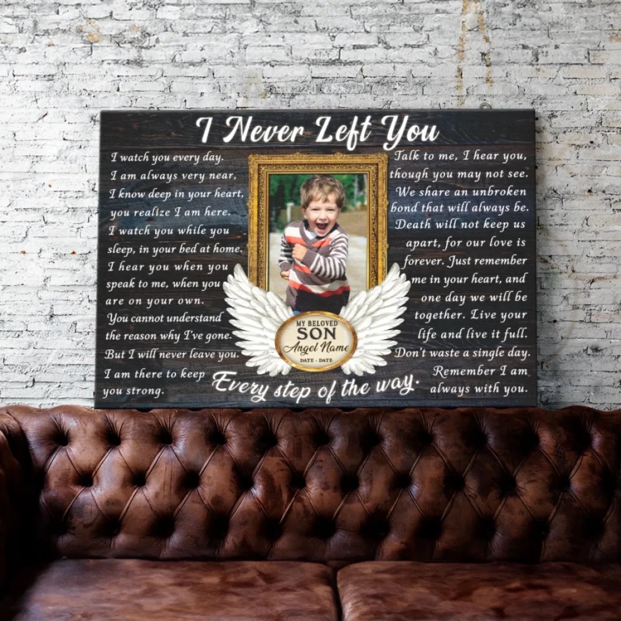 Personalized Canvas Prints, Custom Photo, Memorial Gifts, Sympathy Gifts, Remembrance Gifts, Loss Of Son, Angel Wings I Never Left You Dem Canvas