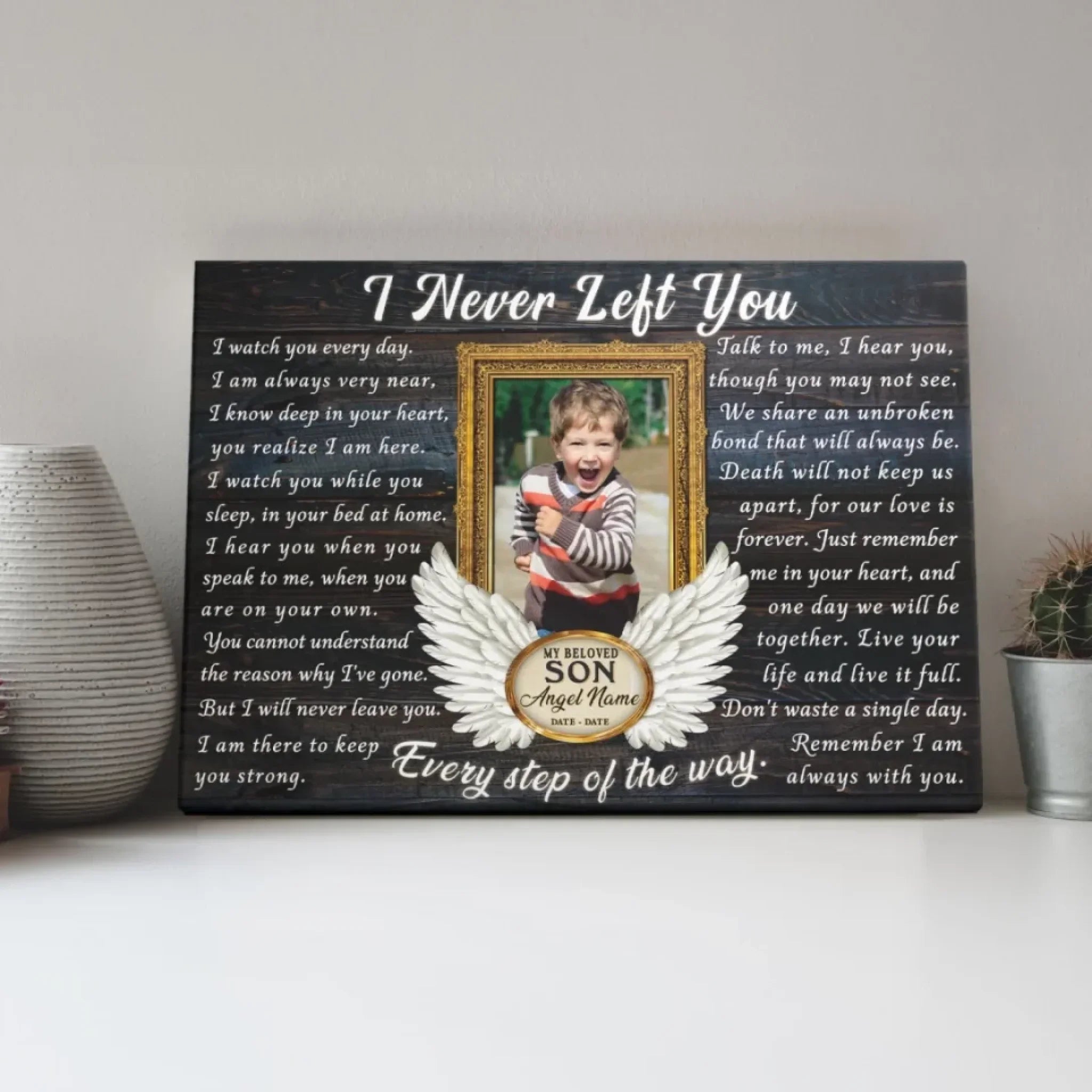 Personalized Canvas Prints, Custom Photo, Memorial Gifts, Sympathy Gifts, Remembrance Gifts, Loss Of Son, Angel Wings I Never Left You Dem Canvas