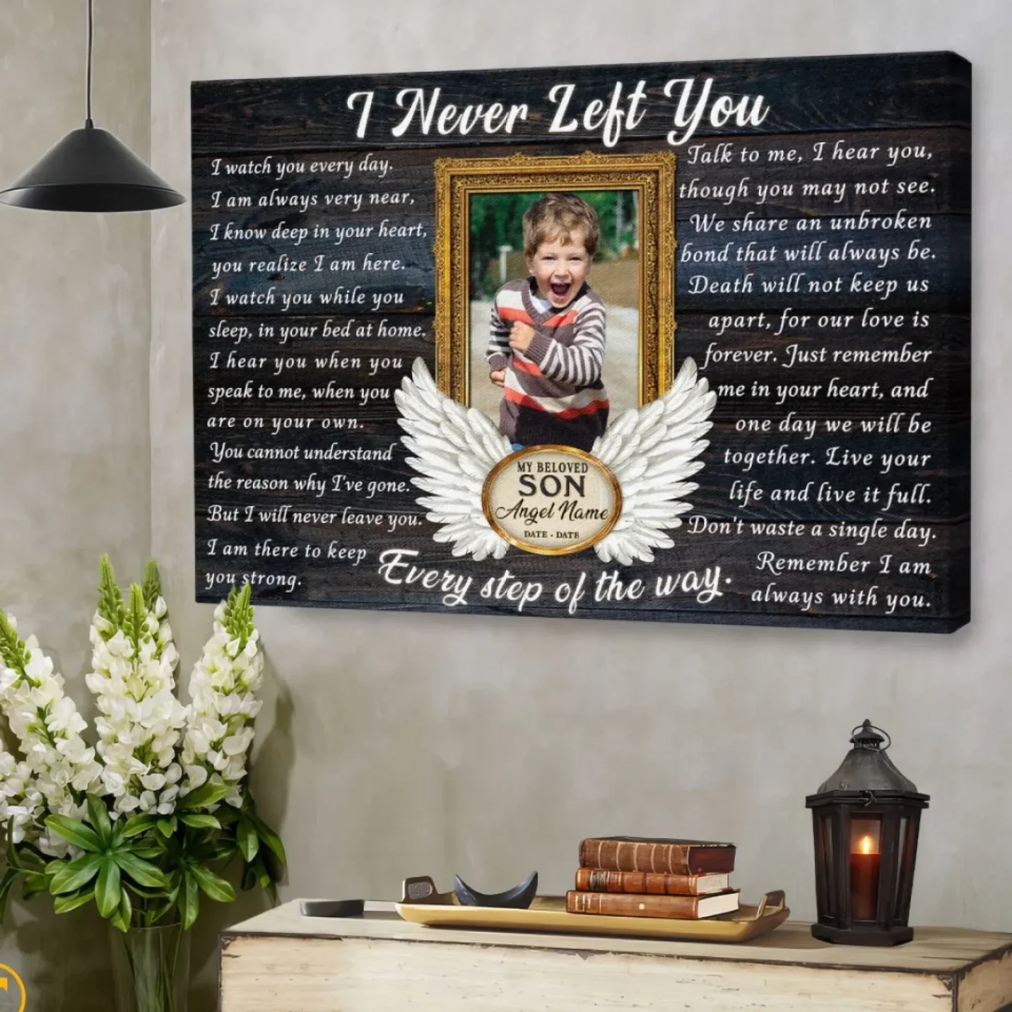 Personalized Canvas Prints, Custom Photo, Memorial Gifts, Sympathy Gifts, Remembrance Gifts, Loss Of Son, Angel Wings I Never Left You Dem Canvas