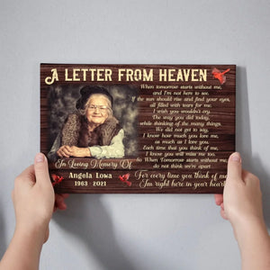 Personalized Canvas Prints, Custom Photo, Memorial Gifts, Remembrance Gifts, Sympathy Gifts, A Letter From Heaven Dem Canvas
