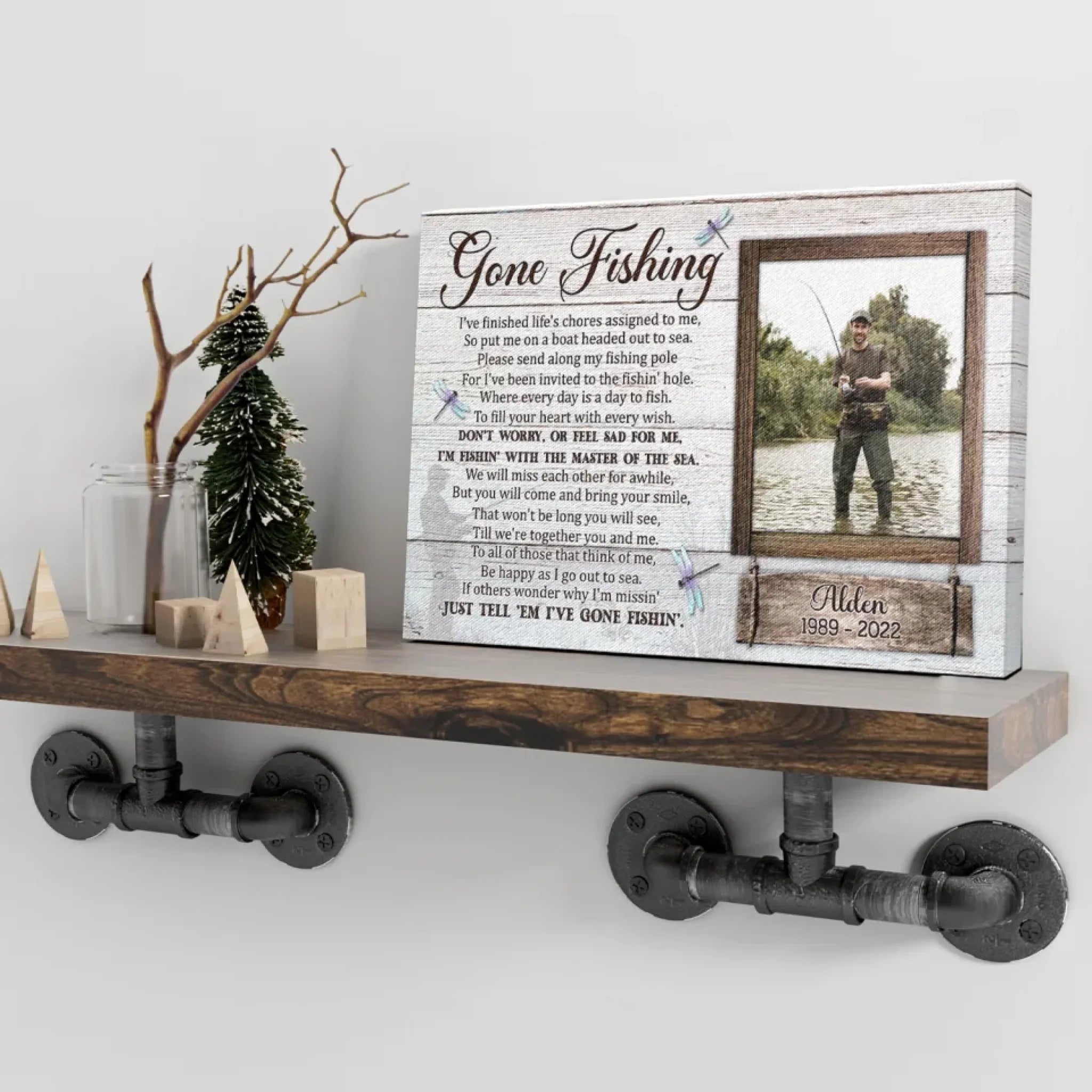 Personalized Canvas Prints Custom Photo, Gone Fishing Memorial, Father Gifts, Rest In Peace Sign Dem Canvas