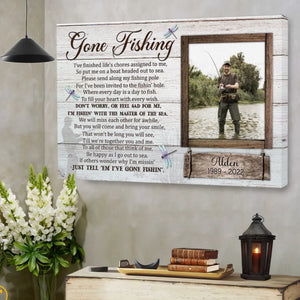 Personalized Canvas Prints Custom Photo, Gone Fishing Memorial, Father Gifts, Rest In Peace Sign Dem Canvas