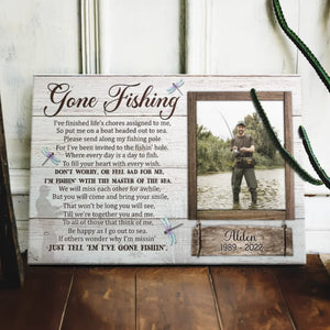 Personalized Canvas Prints Custom Photo, Gone Fishing Memorial, Father Gifts, Rest In Peace Sign Dem Canvas