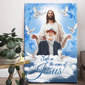 Personalized Canvas Prints, Custom Photo, Sympathy Gifts, Memorial Gifts, Loss Parents, Blue Sky With Pigeon Safe In The Arms Of Jesus Dem Canvas