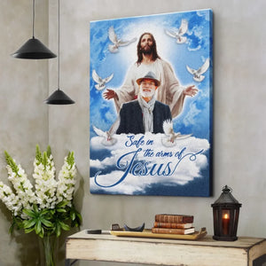Personalized Canvas Prints, Custom Photo, Sympathy Gifts, Memorial Gifts, Loss Parents, Blue Sky With Pigeon Safe In The Arms Of Jesus Dem Canvas