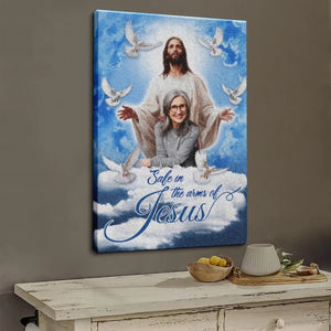 Personalized Canvas Prints, Custom Photo, Sympathy Gifts, Memorial Gifts, Loss Parents, Blue Sky With Pigeon Safe In The Arms Of Jesus Dem Canvas