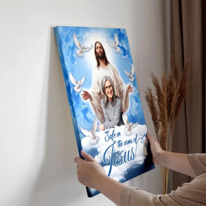Personalized Canvas Prints, Custom Photo, Sympathy Gifts, Memorial Gifts, Loss Parents, Blue Sky With Pigeon Safe In The Arms Of Jesus Dem Canvas