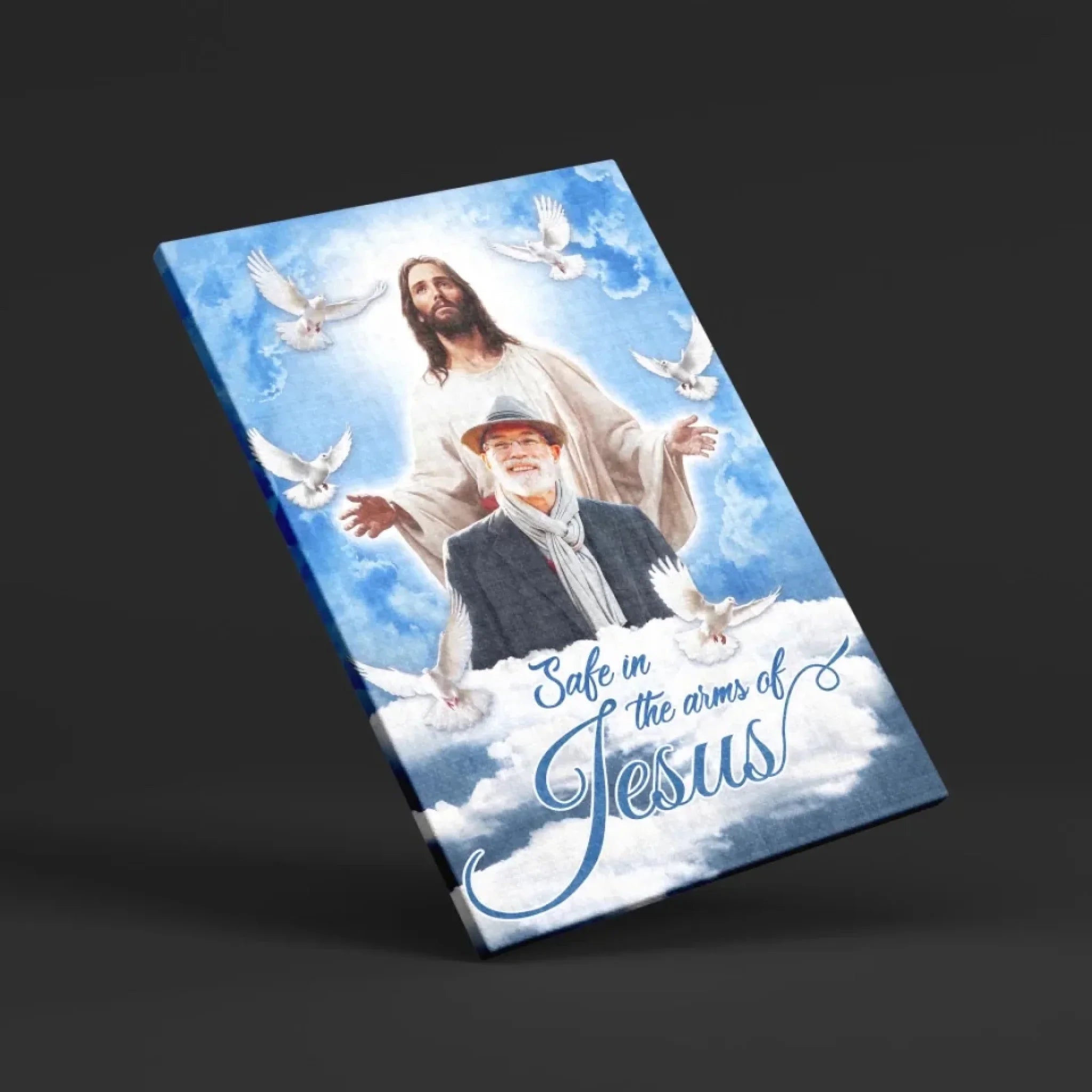 Personalized Canvas Prints, Custom Photo, Sympathy Gifts, Memorial Gifts, Loss Parents, Blue Sky With Pigeon Safe In The Arms Of Jesus Dem Canvas
