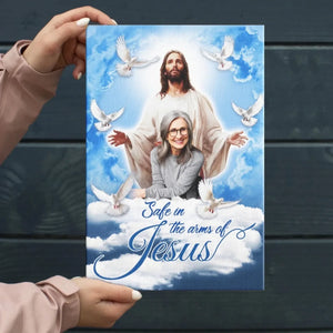 Personalized Canvas Prints, Custom Photo, Sympathy Gifts, Memorial Gifts, Loss Parents, Blue Sky With Pigeon Safe In The Arms Of Jesus Dem Canvas