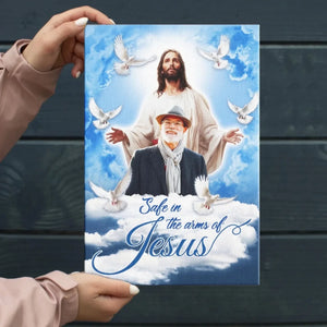 Personalized Canvas Prints, Custom Photo, Sympathy Gifts, Memorial Gifts, Loss Parents, Blue Sky With Pigeon Safe In The Arms Of Jesus Dem Canvas