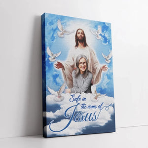Personalized Canvas Prints, Custom Photo, Sympathy Gifts, Memorial Gifts, Loss Parents, Blue Sky With Pigeon Safe In The Arms Of Jesus Dem Canvas