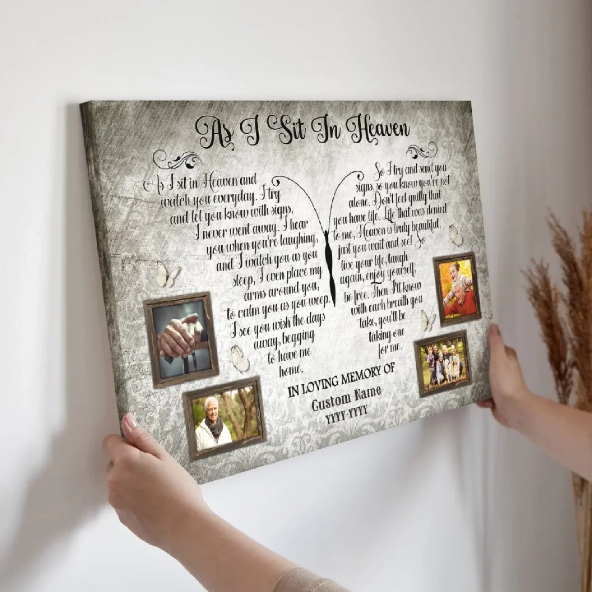 Personalized Canvas Prints, Custom Photo, Memorial Gifts, Bereavement Gifts, Remembrance Gifts, As I Sit In Heaven Dem Canvas