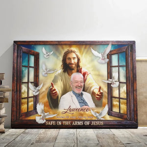 Personalized Canvas Prints, Custom Photo, Memorial Gifts, Sympathy Gifts, Window Frame Safe In The Arms Of Jesus Dem Canvas