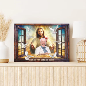 Personalized Canvas Prints, Custom Photo, Memorial Gifts, Sympathy Gifts, Window Frame Safe In The Arms Of Jesus Dem Canvas