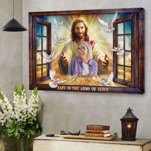 Personalized Canvas Prints, Custom Photo, Memorial Gifts, Sympathy Gifts, Window Frame Safe In The Arms Of Jesus Dem Canvas