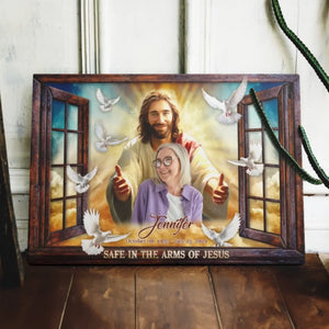 Personalized Canvas Prints, Custom Photo, Memorial Gifts, Sympathy Gifts, Window Frame Safe In The Arms Of Jesus Dem Canvas