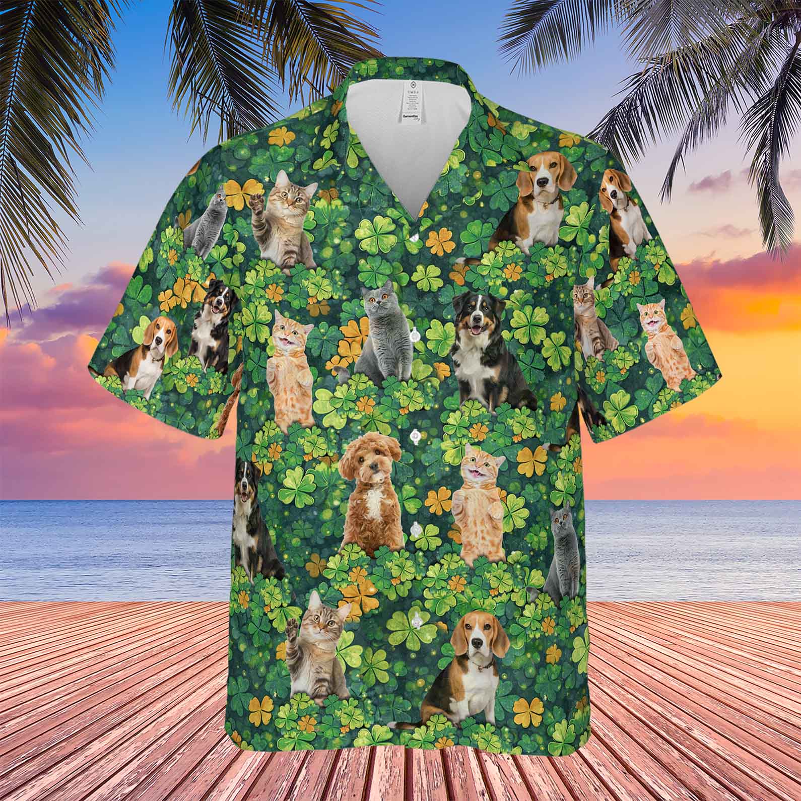 Custom Photo St. Patrick’s Day Clovers Hawaiian Shirt | Personalized Shamrock AOP Hawaiian Shirt 684313