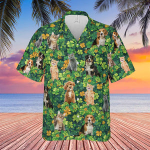 Custom Photo St. Patrick’s Day Clovers Hawaiian Shirt | Personalized Shamrock AOP Hawaiian Shirt 684313