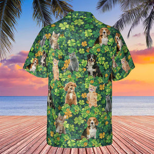 Custom Photo St. Patrick’s Day Clovers Hawaiian Shirt | Personalized Shamrock AOP Hawaiian Shirt 684313