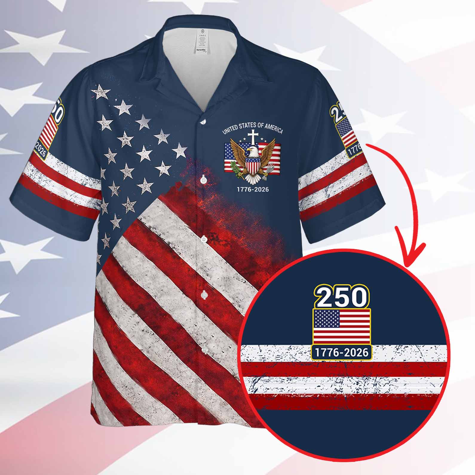 USA 250th Anniversary Hawaiian Shirt, Patriotic USA Flag AOP Hawaii Shirt 685114