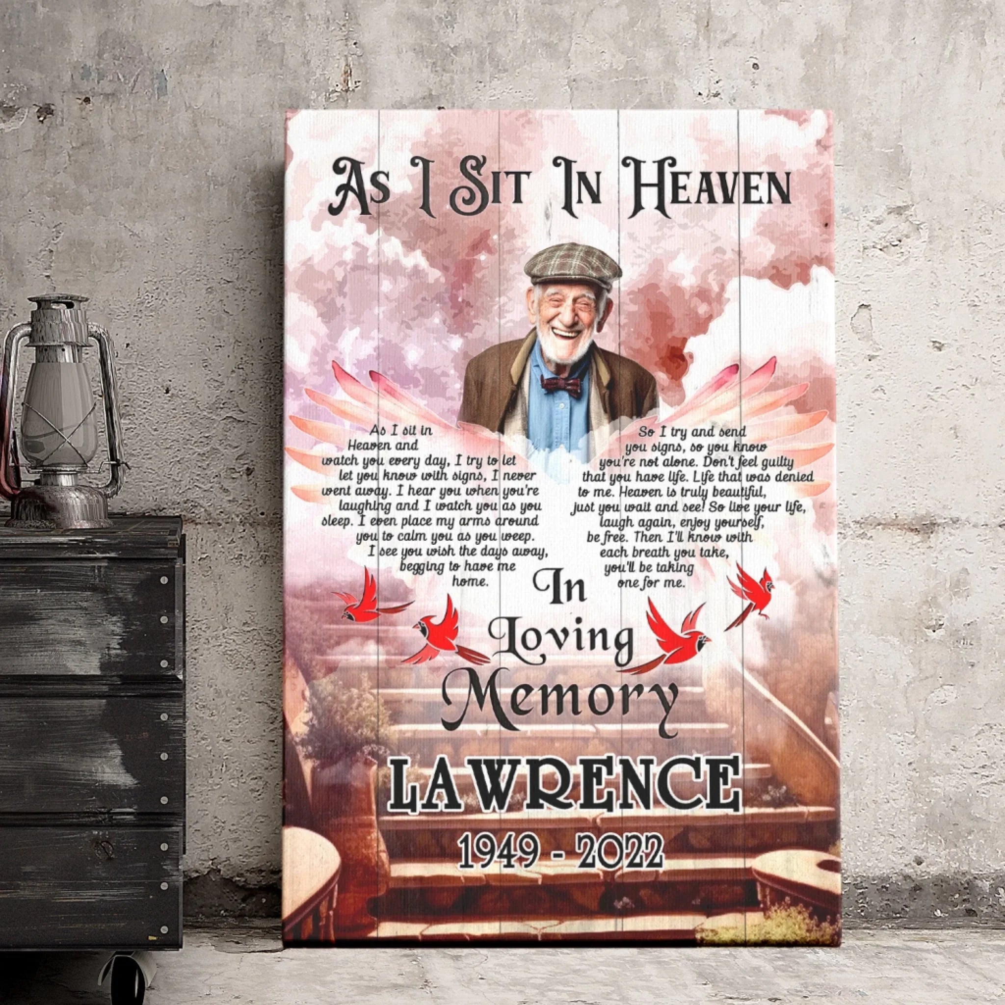 Personalized Canvas Prints, Custom Photo, Sympathy Gifts, Memorial Gifts, Cardinal Wings,Loss Mom, Loss Dad, As I Sit In Heaven Dem Canvas