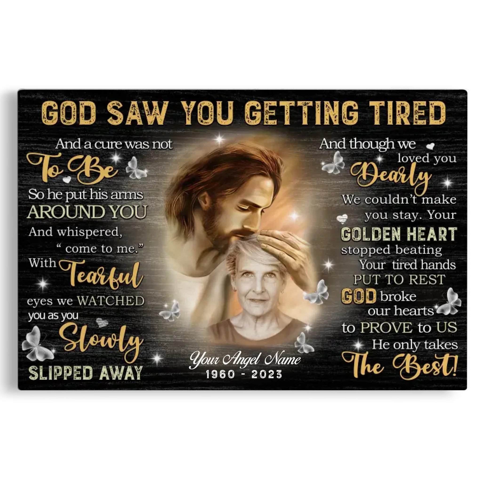 Personalized Canvas Prints, Custom Photo, Sympathy Gifts, Remembrance Gifts, Loss Mom Memorial, God Saw You Are Getting Tired Dem Canvas