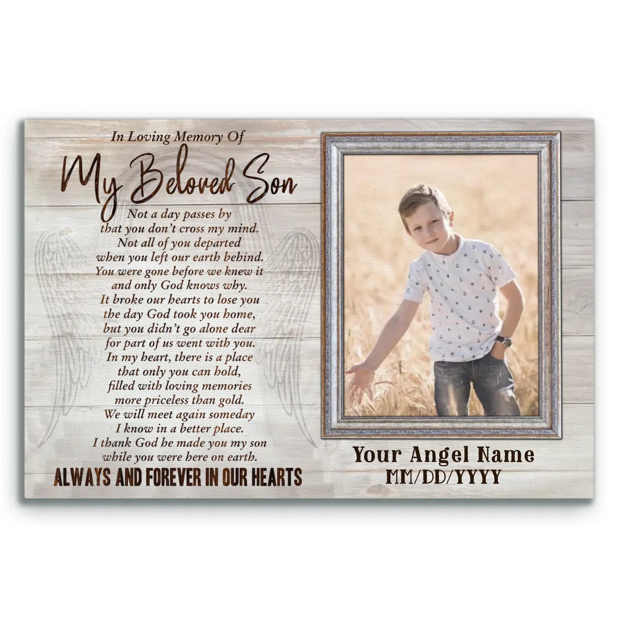Personalized Memorial Son Canvas, Custom Photo Gift For Son Loss, In Loving Memory Of Son Gift Dem Canvas