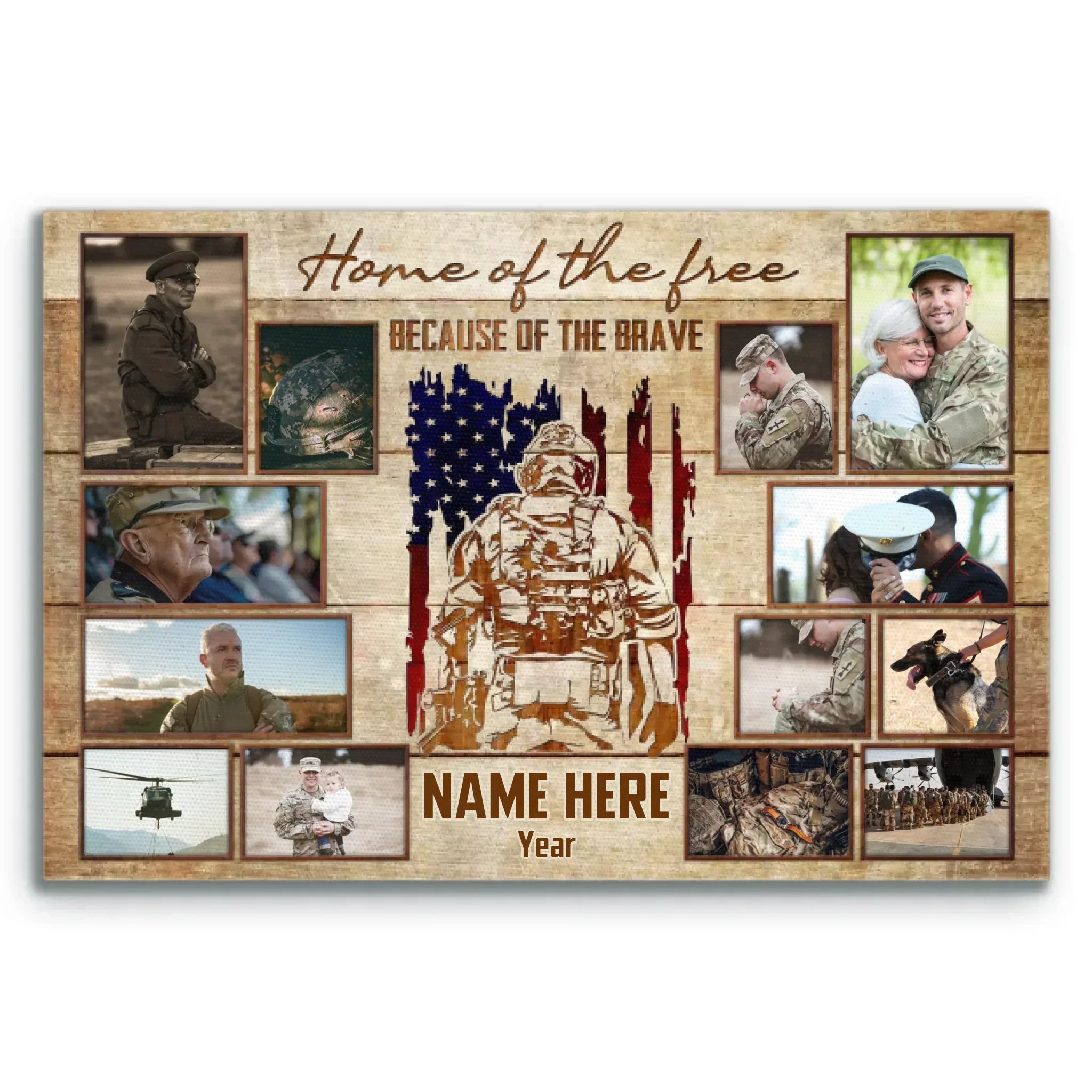 Personalized Photo Canvas Prints, Custom Photos, Gift For Veterans, Army Soldiers, Dad Or Grandpa Memorial Gifts, Father's Day Canvas