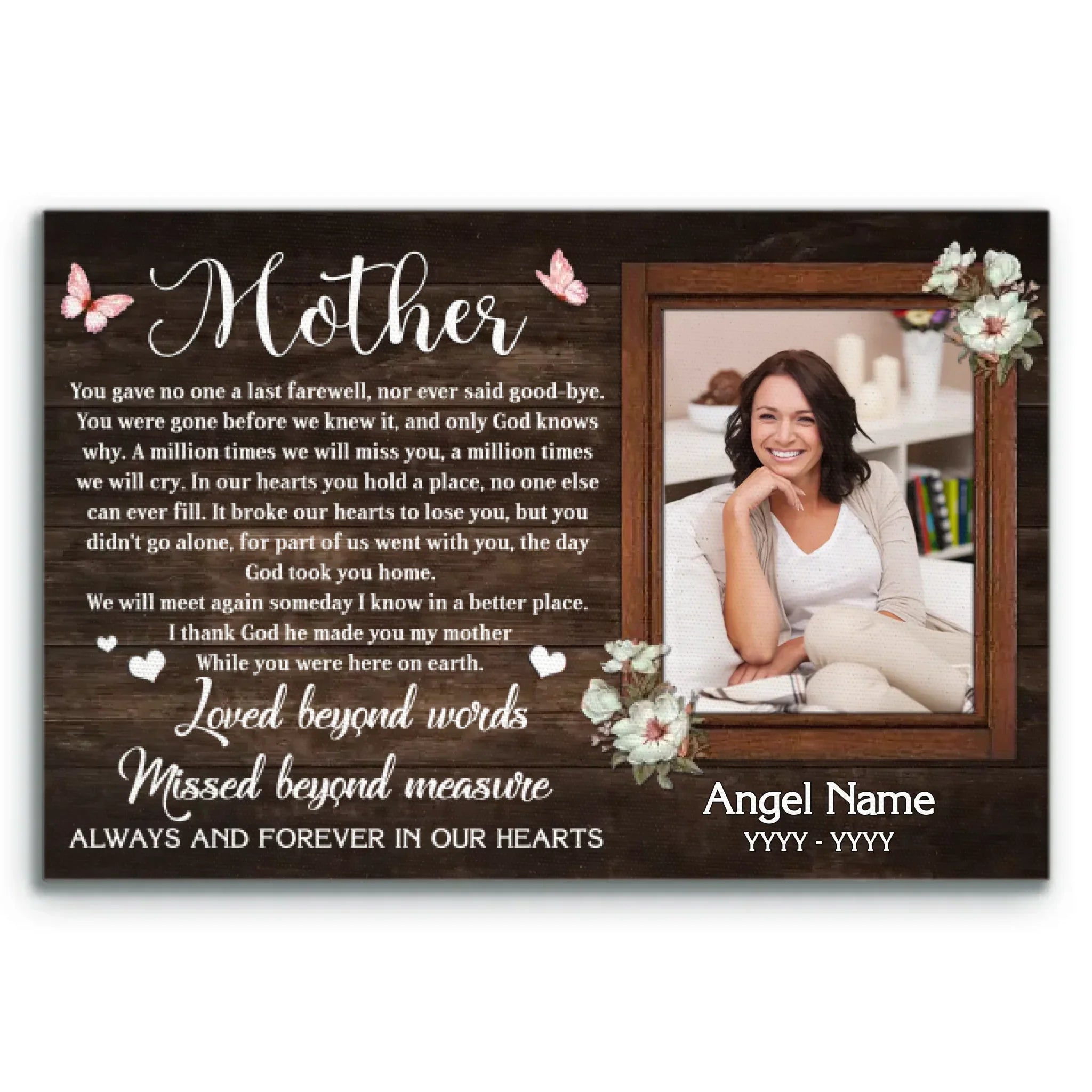 Personalized Canvas Prints, Custom Photo Sympathy Gifts, Bereavement Gifts, Remembrance Gifts, Loss Of Mother, God Took You Home Dem Canvas